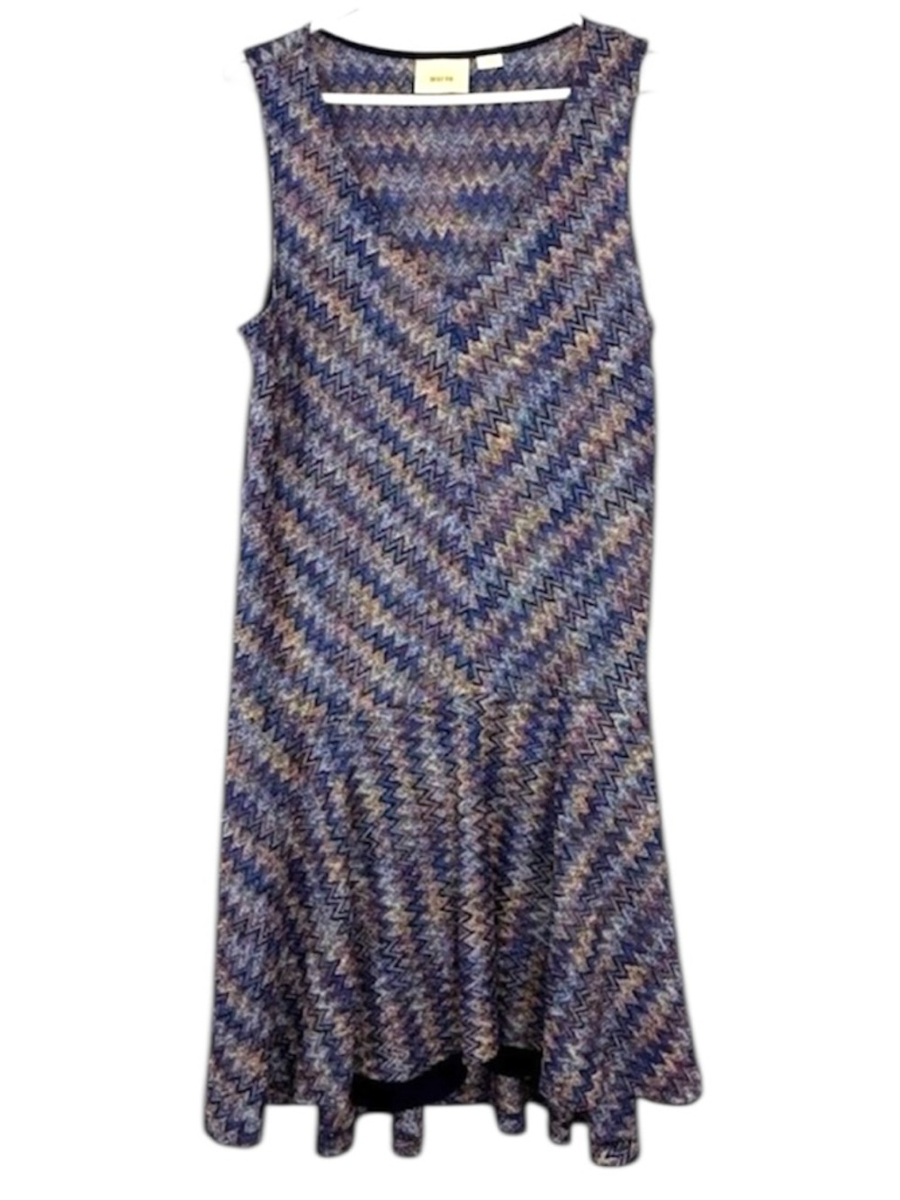 Maeve Anthropologie Multicolor Chevron Knit Midi Dress Sleeveless V-Neck Size L